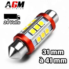 Navette LED Ultra Wide 24V (Blanc) : C3W, C5W, C7W, C10W de 31 à 41 mm - AGM Vision