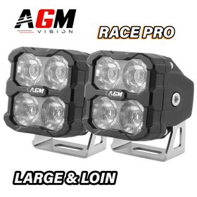 Κιτ 2 Τετράγωνοι LED Προβολείς Μοτοσικλέτας Race Pro 120W + Πορτοκαλί Φως Θέσης - AGM Vision