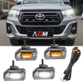 Pack of 4 White/Orange LED Night Lights with Clip & Clamps - Grille - AGM Vision