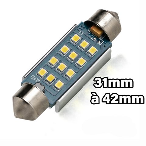 Navette LED DIFFUSION (Blanc) C3W, C5W, C7W, C10W de 31 à 42 mm