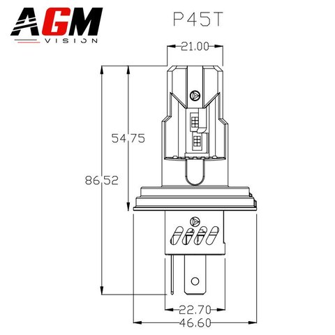 Ampoule LED R2 P45t GT - jaune 3000 K - moto ancienne