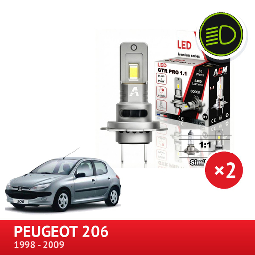 Sada LED potkávacích světel Peugeot 206 (1998 až 2009) - s žárovkou H7 Sada LED potkávacích světel Peugeot 206 (1998 až 2009) - s žárovkou H7