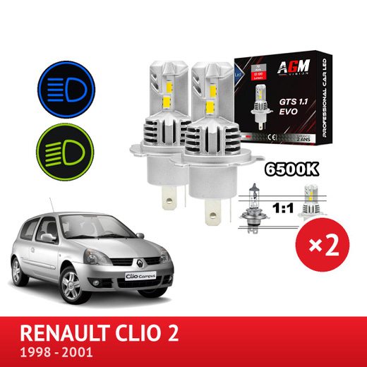 PAKIET LED Światła mijania / drogowe do Renault Clio 2 od 1998 do 2001 (z żarówką H4) PAKIET LED Światła mijania / drogowe do Renault Clio 2 od 1998 do 2001 (z żarówką H4)
