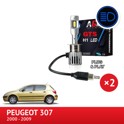 LED-paketti Peugeot 307:n kaukovaloihin vuosimalliin 2000–2009 (H1-polttimolla)