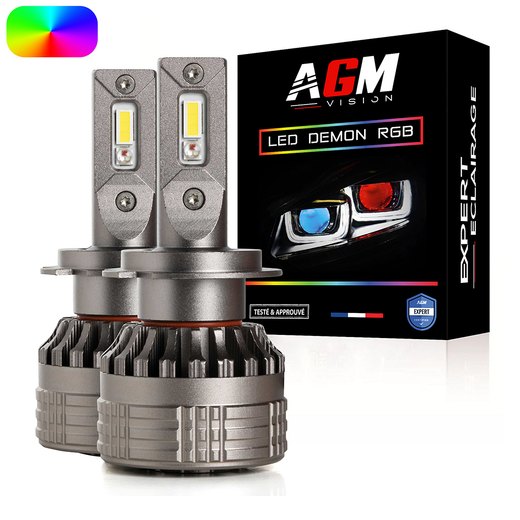 Kit ampoules LED H7 Demon RGB 70 W blanc 6000 K + veilleuse multicolore intégrée