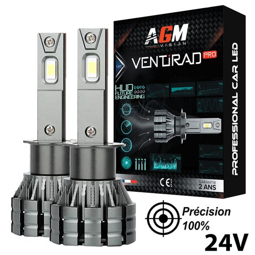 Kit ampoules LED H1 Ventirad Pro 24V pour camion - 70 watts - 11 200 lumens - 6500K Kit ampoules LED H1 Ventirad Pro 24V pour camion - 70 watts - 11 200 lumens - 6500K