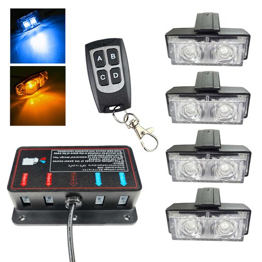 PAKKE 4 LED-STROBER GRILL (ORANSJE/BLÅ) PAKKE 4 LED-STROBER GRILL (ORANSJE/BLÅ)