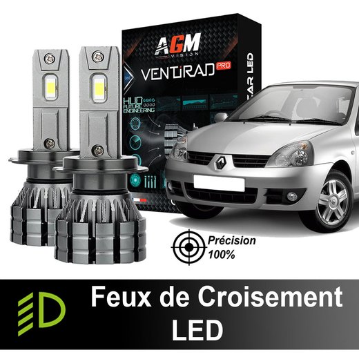Pack feux de croisement LED Renault Clio 2 - après 2001 - 70 watts - 11 200 lumens - 6 500 K