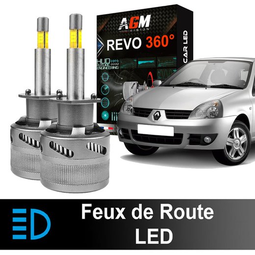 Pack feux de route LED Renault Clio 2 - après 2001 - 120 watts, 22 000 lumens, blanc 6000K
