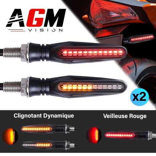 KIT 2 CLIGNOTANTS DYNAMIQUES LED MOTO + VEILLEUSE ROUGE