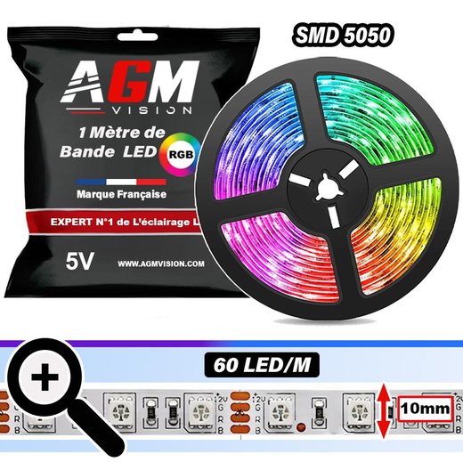 5V LED-stripe på 1 meter, 5050 RGB, 60 LED/m, IP20 ikke vanntett og 1 cm bred 5V LED-stripe på 1 meter, 5050 RGB, 60 LED/m, IP20 ikke vanntett og 1 cm bred