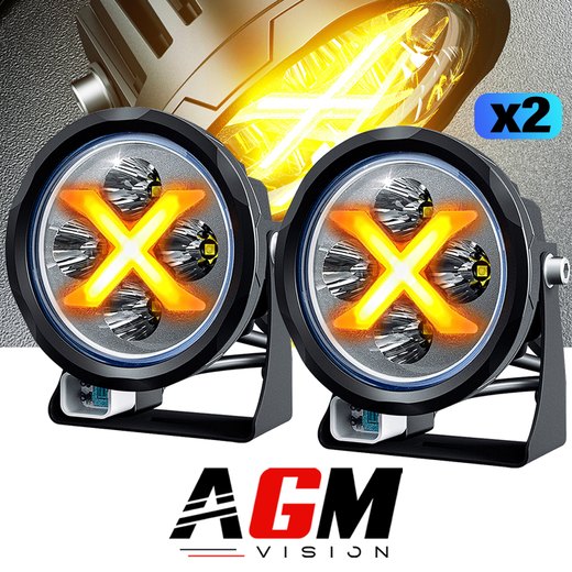 SETT MED 2 RUNDE X-TECH ORANSJE LED-FRONLYKTER 80W SETT MED 2 RUNDE X-TECH ORANSJE LED-FRONLYKTER 80W