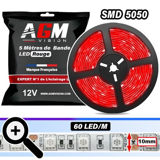 LED pásek 12 V o délce 5 m, SMD 5050, červený, 60 LED/m, IP20 nevodotěsný, 1 cm široký LED pásek 12 V o délce 5 m, SMD 5050, červený, 60 LED/m, IP20 nevodotěsný, 1 cm široký