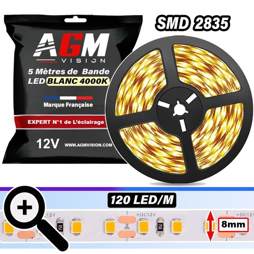 Bandă LED 2835 12 V 5 m alb cald 4 000 K 120 LED/m IP20