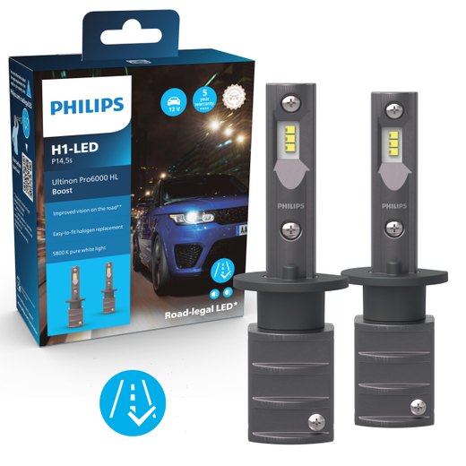 Kit becuri H1 LED omologat pentru drum Philips Ultinon Pro6000 Boost