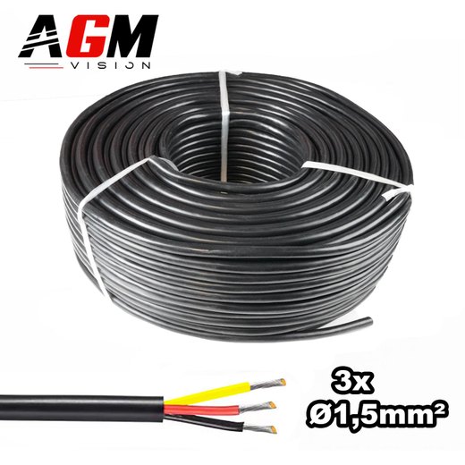 Câble électrique Premium gainé en silicone : 3 fils, 1,5 mm² de section - 1 mètre