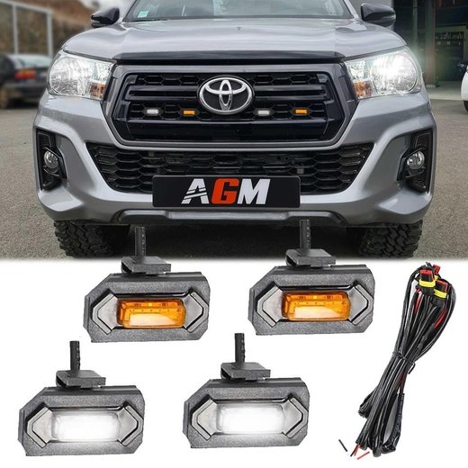 Pack 4 Veilleuses LED Blanc/Orange à pince & clips - calandre