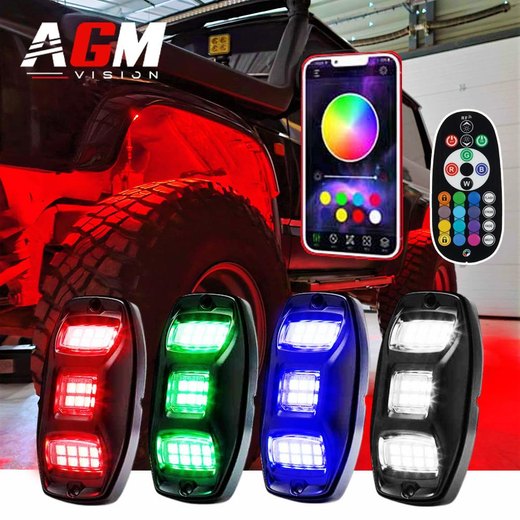 Sæt med 4 LED RGBW hjullys med vidvinkel 232,8° til 4x4, Quad og Buggy Sæt med 4 LED RGBW hjullys med vidvinkel 232,8° til 4x4, Quad og Buggy