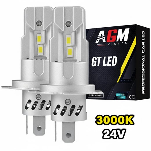 Sada LED žárovek H4 GT - Žlutá 3000K – Speciální pro kamiony a těžká nákladní vozidla (24V až 48V)