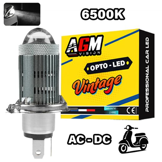 Ampoule LED H4 OPTO Blanc Froid 6500K - Ventilée avec Loupe 6-12V