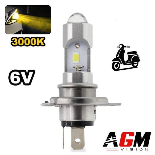 Ampoule LED H4 6V Dual Tech spécifique AC-DC - Jaune 3000K