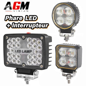 LED VIERKANTE & RONDE VPRO KOPLAMP MET SCHAKELAAR - AGM Vision