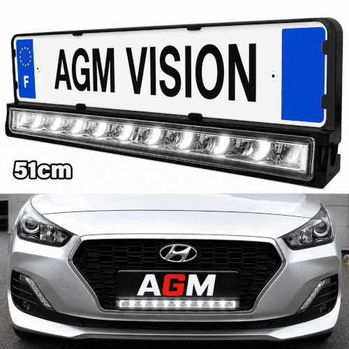 Approved LED light bar with license plate bracket - white/orange parking light - AGM Vision
