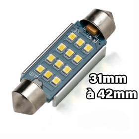 Navette LED DIFFUSION (Blanc) C3W, C5W, C7W, C10W de 31 à 42 mm - AGM Vision
