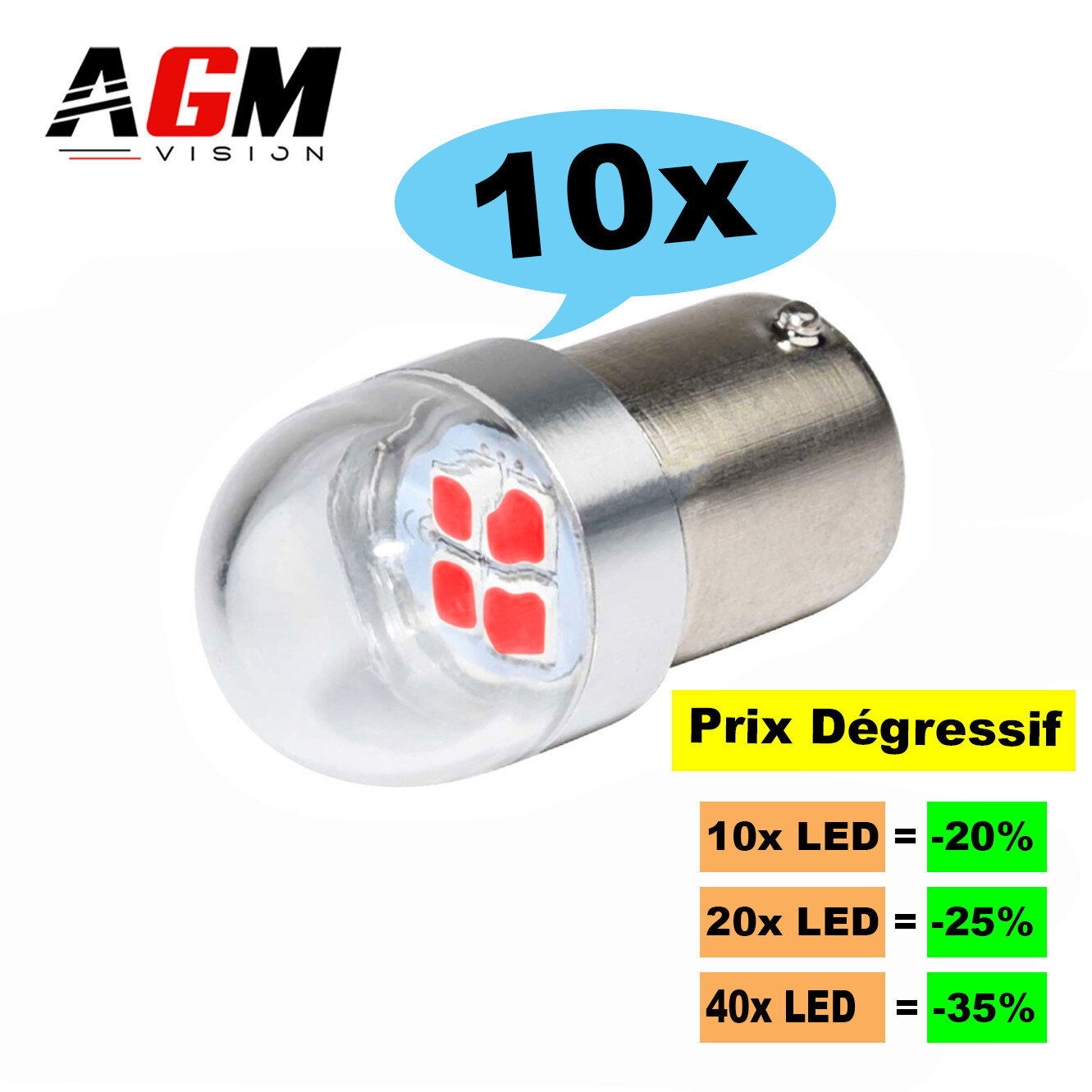 Satz 10 LED-Lampen R5W-R10W MIRAGE (Rot) Satz 10 LED-Lampen R5W-R10W MIRAGE (Rot)