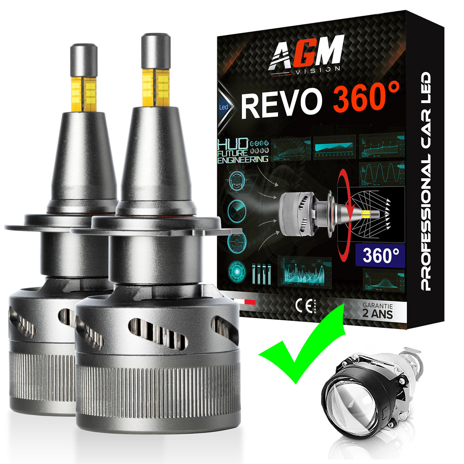 Kit de bombillas LED H7 Revo 360° para faro lenticular 120 W 22 000 lm blanco 6000 K Kit de bombillas LED H7 Revo 360° para faro lenticular 120 W 22 000 lm blanco 6000 K