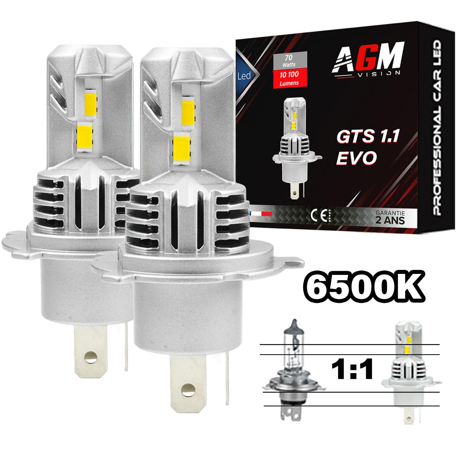Kit ampoules LED H4 GTS 1.1 Slim ventilé 70 W 10 100 lm blanc 6500 K Kit ampoules LED H4 GTS 1.1 Slim ventilé 70 W 10 100 lm blanc 6500 K