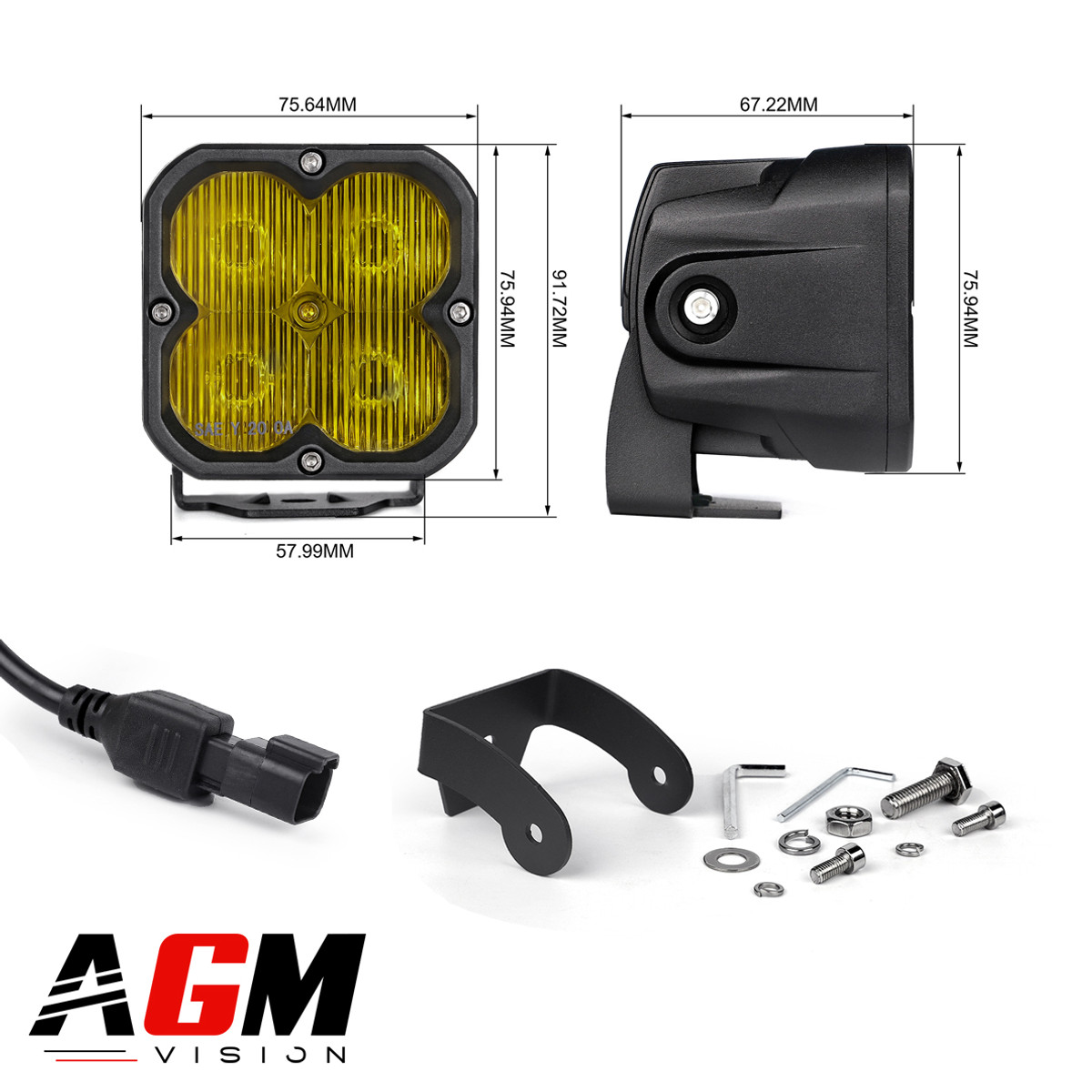 Faro LED Driving cuadrado Quadra Tech amarillo 20w iluminación adicional