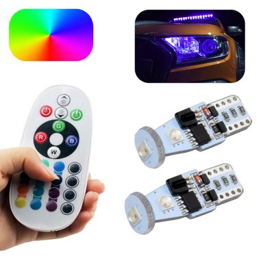 キット 2個 LED T10-W5W マルチカラーRGB 電球 リモコン付き