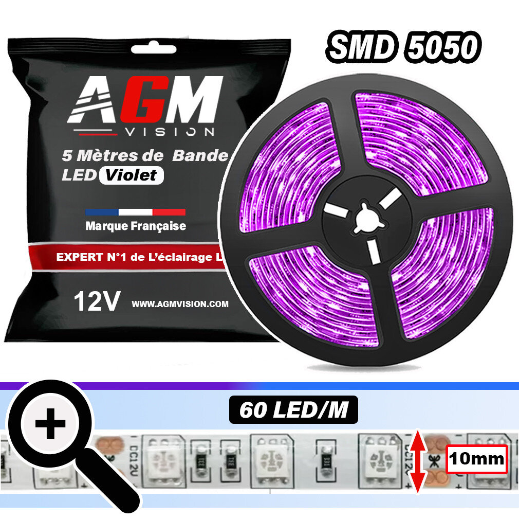 12 V LED-strip van 5 m, SMD 5050, violet 60 LED/m, IP20 niet waterdicht en 1 cm breed 12 V LED-strip van 5 m, SMD 5050, violet 60 LED/m, IP20 niet waterdicht en 1 cm breed
