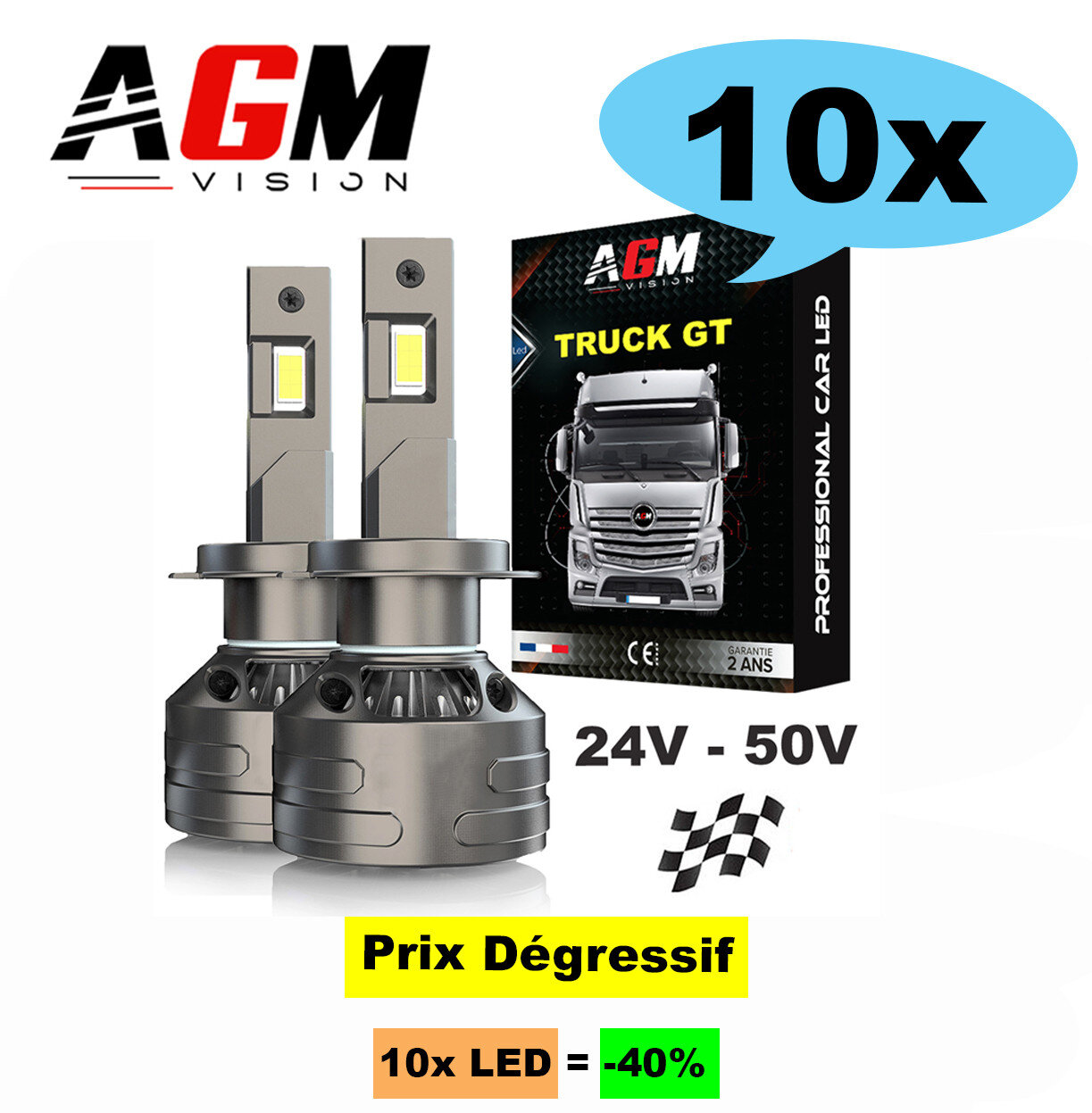Los 10 LED-Lampen-Kits H7 TRUCK GT-150 Watt - 23.000 Lumen - Weiß 7000K Los 10 LED-Lampen-Kits H7 TRUCK GT-150 Watt - 23.000 Lumen - Weiß 7000K