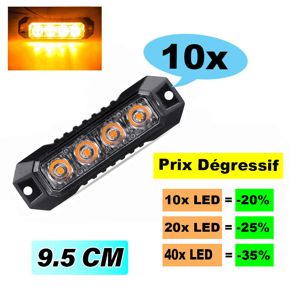 Lote 10 Luces de Penetración LED Flash NARANJA 9,5CM Lote 10 Luces de Penetración LED Flash NARANJA 9,5CM