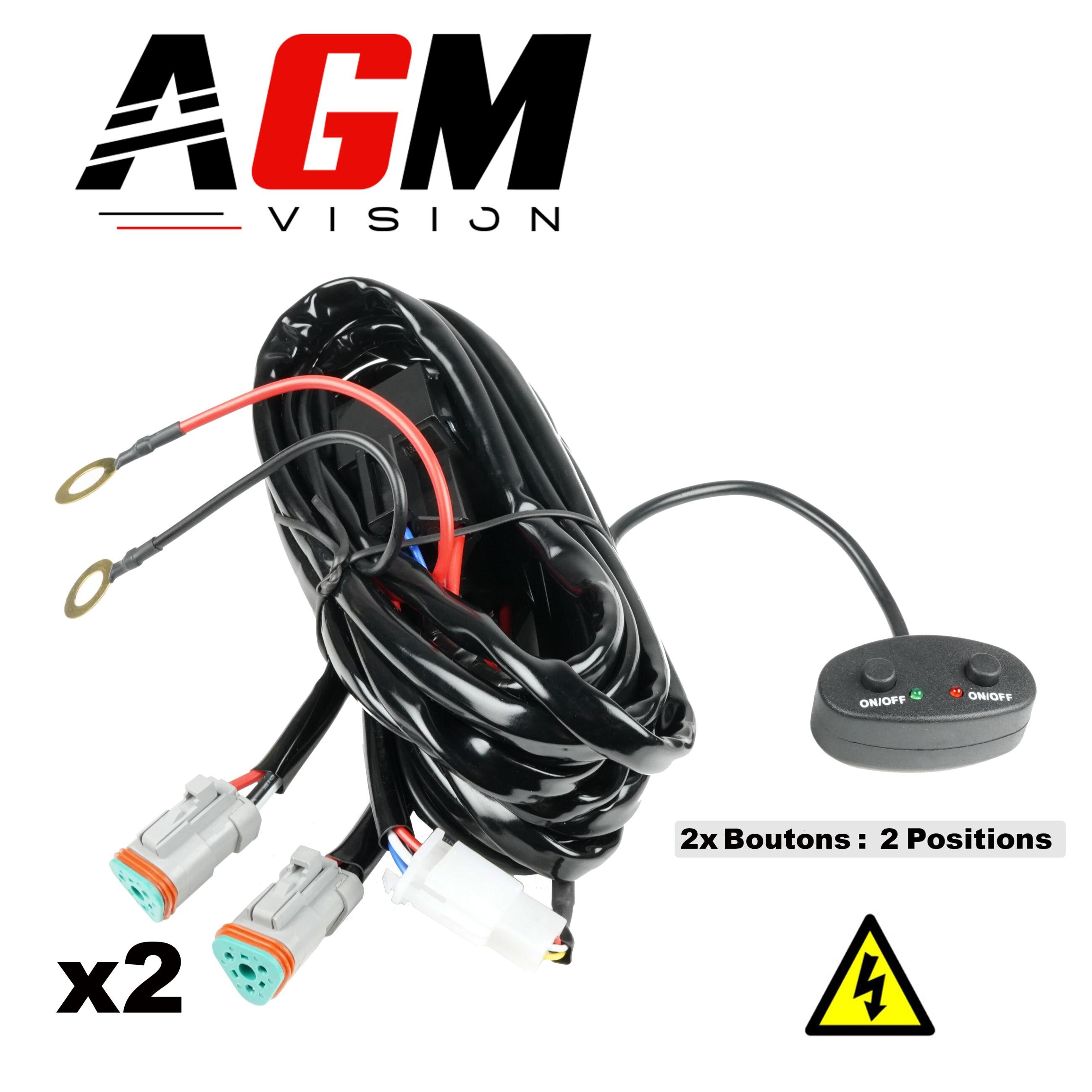 Fascio di cavi, 2 prese a 3 poli, 2 interruttori, per faro e barra LED ad alta potenza. Fascio di cavi, 2 prese a 3 poli, 2 interruttori, per faro e barra LED ad alta potenza.