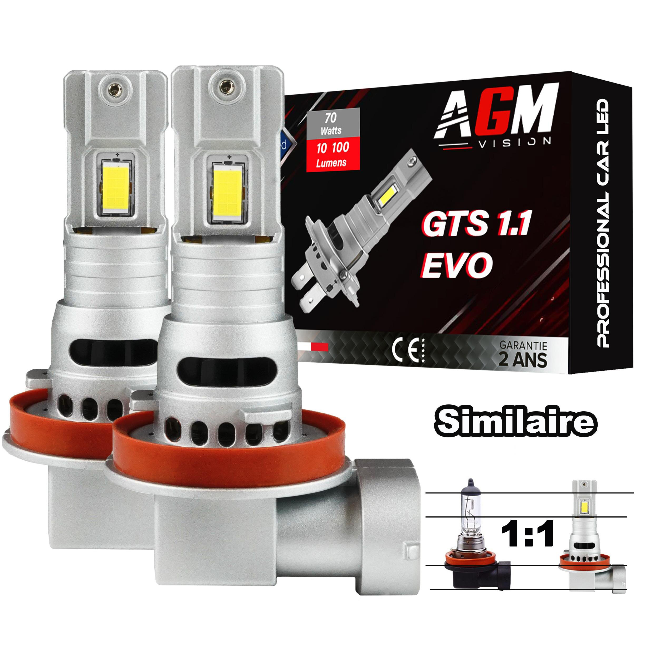 Kit ampoules LED H11 GTS 1.1 EVO R70W - Blanc 6500K - Ventilé, taille mini et puissante, 70 W, 10 100 lumens Kit ampoules LED H11 GTS 1.1 EVO R70W - Blanc 6500K - Ventilé, taille mini et puissante, 70 W, 10 100 lumens