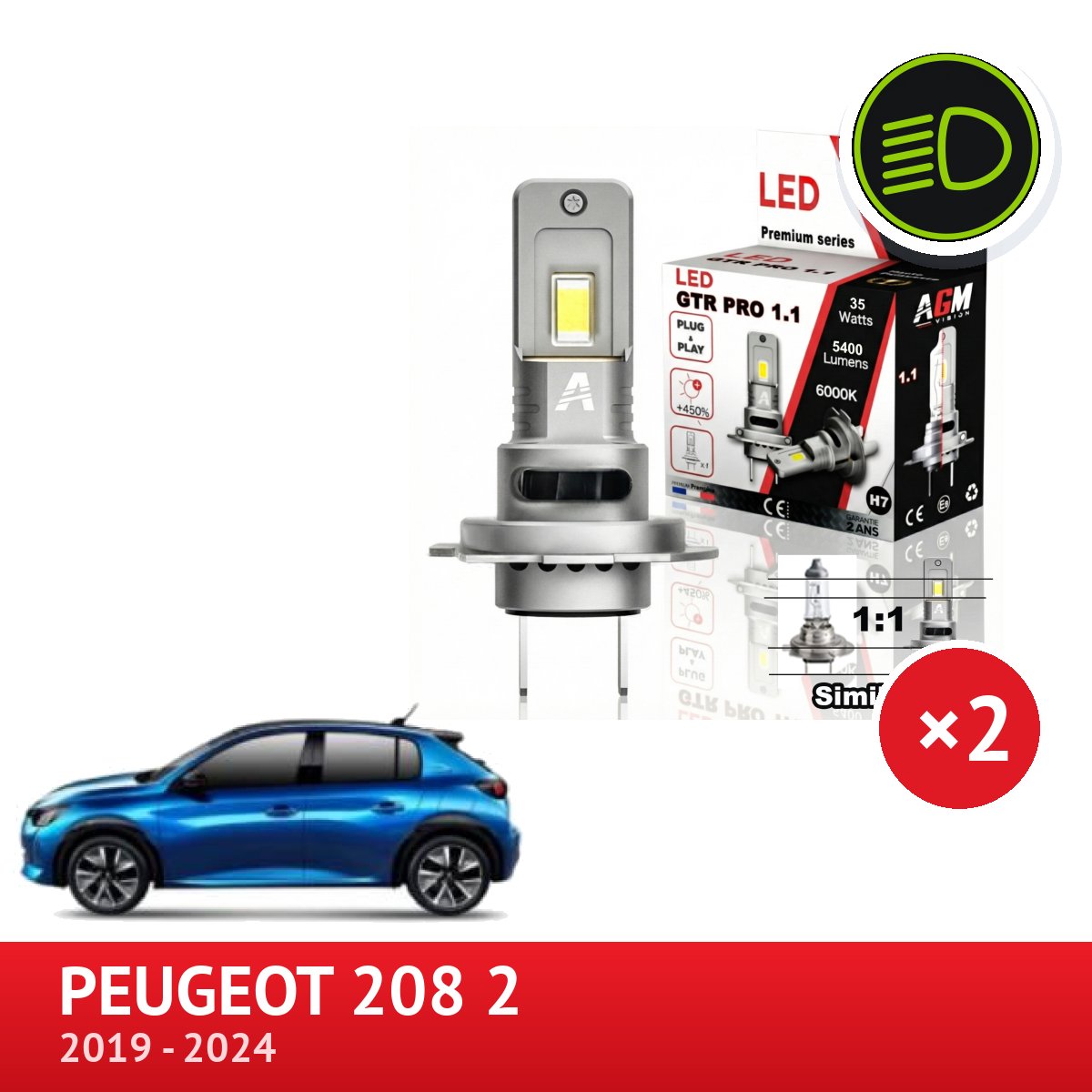 Peugeot 208 II LED low beam kit 70 W 10800 lm powerful