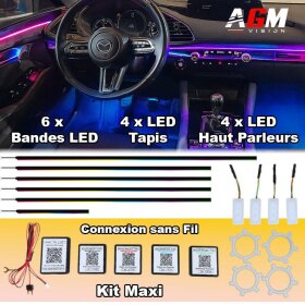 Kit LED intérieur Slim RGB Wireless Max – TDB, portes & tapis (sans fil) - AGM Vision