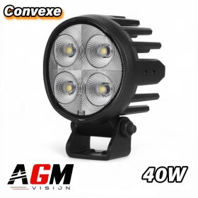 Faro de trabajo LED redondo convexo 40 vatios - 120° espectro amplio - AGM Vision