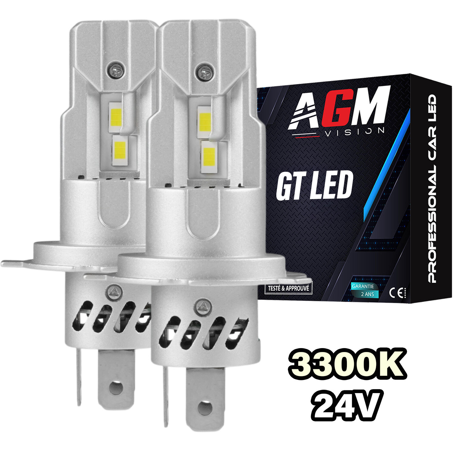 LED-Lampen-Kit H4 GT - Warmweiß 3300K – Speziell für Lkw & Nutzfahrzeuge (24V bis 48V) LED-Lampen-Kit H4 GT - Warmweiß 3300K – Speziell für Lkw & Nutzfahrzeuge (24V bis 48V)