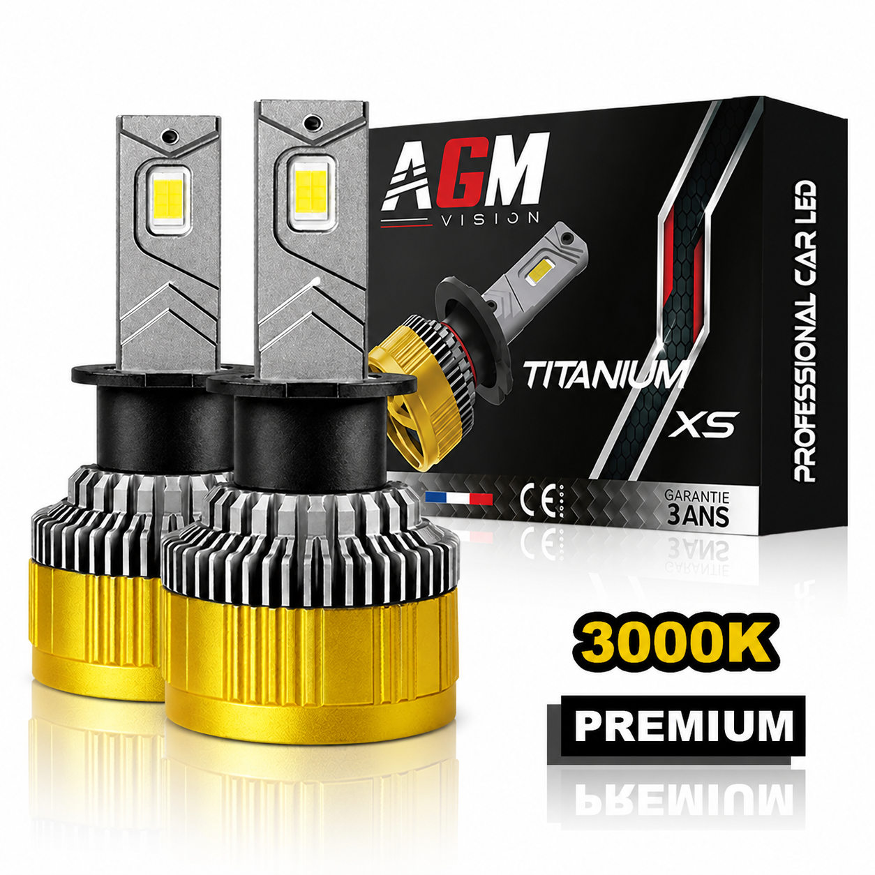 LED-Lampenset H3 Titanium XS V2 - gelb 3000 K LED-Lampenset H3 Titanium XS V2 - gelb 3000 K
