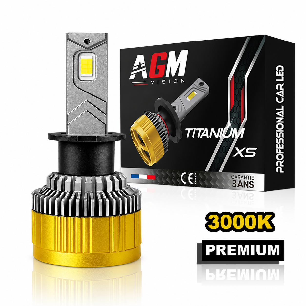 Lâmpada LED H3 Titanium XS - V2 - amarelo 3000 K – 110 W, ultra-potente Lâmpada LED H3 Titanium XS - V2 - amarelo 3000 K – 110 W, ultra-potente